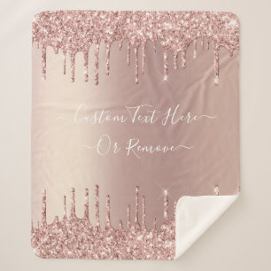 Cobertor Sherpa Texto Personalizado da Glitter Dourado do rosa She