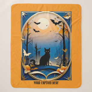 Cobertor Sherpa Texto personalizado do gato preto branco