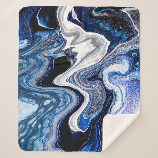 Cobertor Sherpa Textura branca prateada de mármore profundo. (Frente)