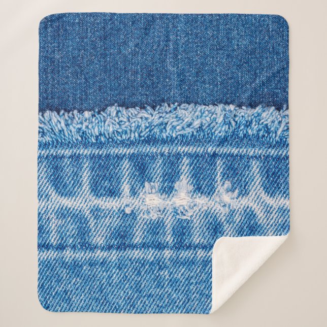 Cobertor Sherpa Textura de denim de jeans azuis (Frente)