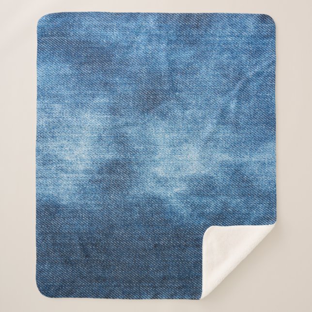 Cobertor Sherpa Textura de jeans de denim azul (Frente)