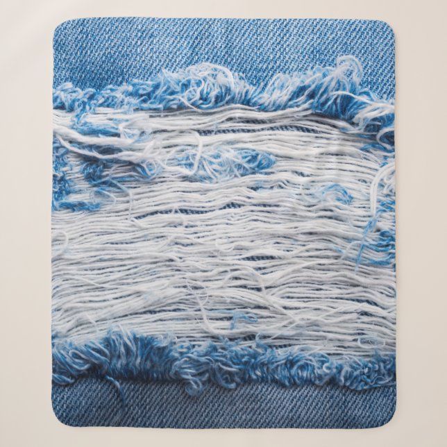 Cobertor Sherpa Textura de jeans de denim rasgada azul com espaço  (Frente)