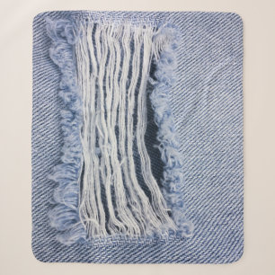 Cobertor Sherpa Textura de Jeans rasgados azuis claros