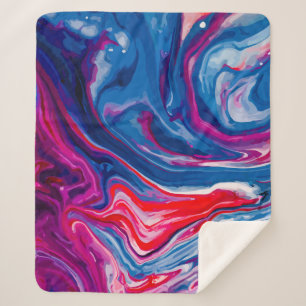 Cobertor Sherpa Textura de mármore azul-vermelho