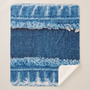 Cobertor Sherpa Textura do tecido dos jeans azuis