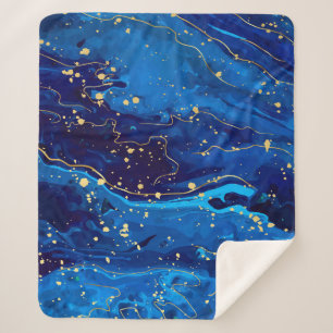 Cobertor Sherpa Textura Dourada de mármore azul luxuosa