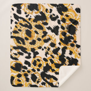 Cobertor Sherpa Textura leopardo: padrão barroco-ouro.