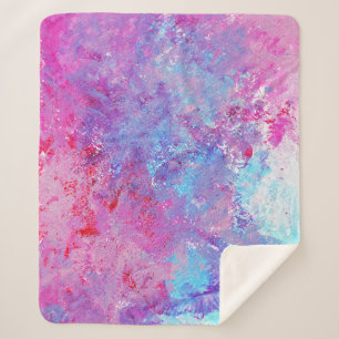 Cobertor Sherpa Textura rosa-azul criativa, manchas de tinta.