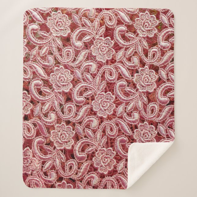 Cobertor Sherpa Textura rosa fina de rendas com uma bela vinda (Frente)