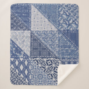 Cobertor Sherpa Textura Vintage de Correção de Triângulo Denim.