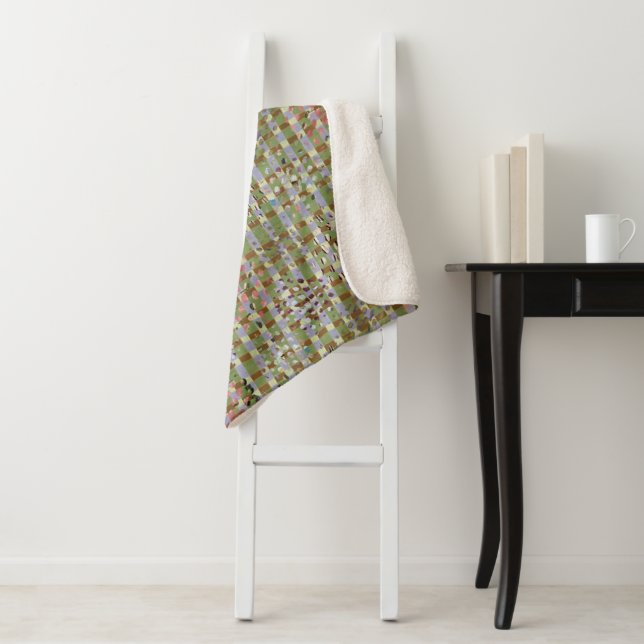 Cobertor Sherpa Textured Pointillism Grid Pattern Artwork (In Situ)