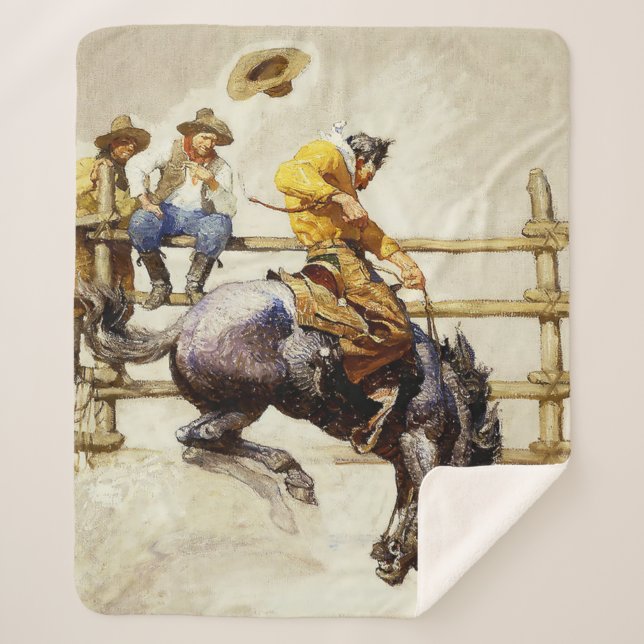 Cobertor Sherpa "The Bucking Bronco" Por NC Wyeth (Frente)
