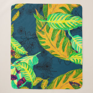 Cobertor Sherpa Tie Tropical Dye Blue Gouache. Padrão tropical. G