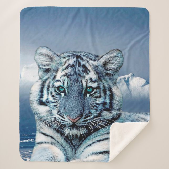 Cobertor Sherpa Tigre branco azul (Frente)
