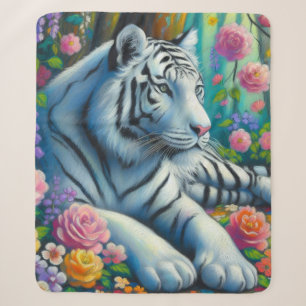 Cobertor Sherpa Tigre Branco em Floresta com Coloração Cor-de-rosa