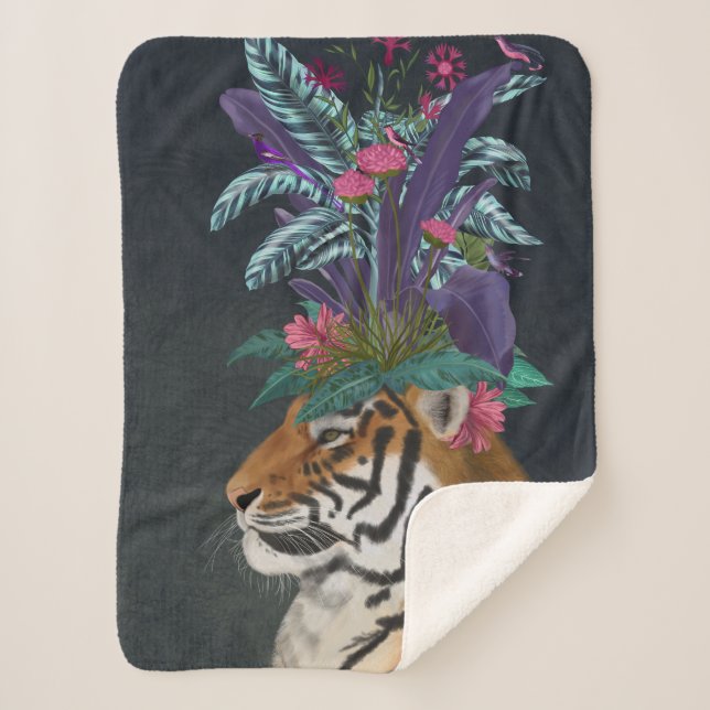 Cobertor Sherpa Tigre com Auscultadores Tropicais (Frente)