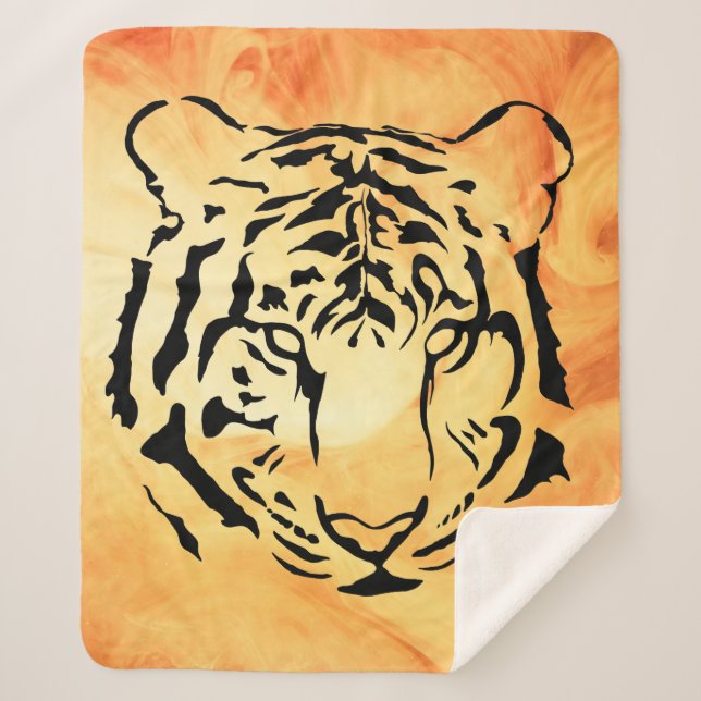 Cobertor Sherpa Tigre com risca preta em laranja-refinado (Frente)