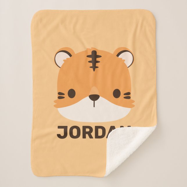 Cobertor Sherpa Tigre de Cuta com Nome Personalizado (Frente)