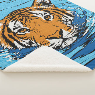 Cobertor Sherpa Tigre na Água – Retrato de Vida Selvagem Pop Art