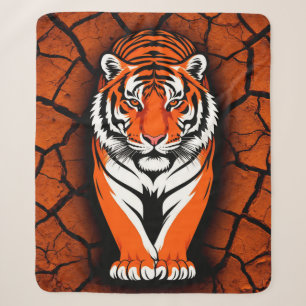 Cobertor Sherpa Tigre Ousado em Fundo de Terra Rachada