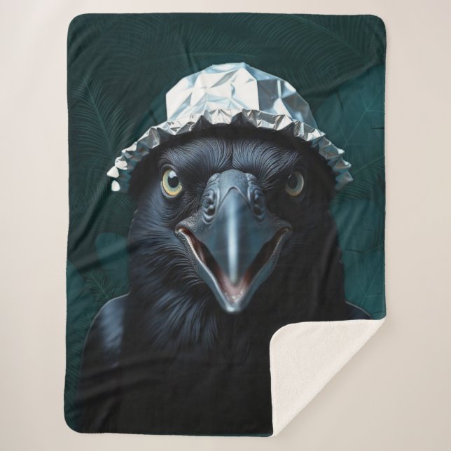 Cobertor Sherpa Tin Foil Hat Black Bird Raven (Frente)