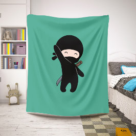 Cobertor Sherpa Tiny Happy Ninja sobre o verde escuro