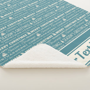 Cobertor Sherpa Tipografia retrô de Natal Azul e Branco