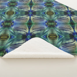 Cobertor Sherpa Tiras transversais curvas, em verde e azul 