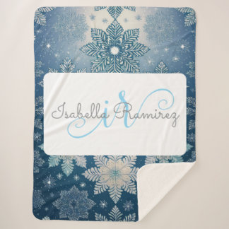 Cobertor Sherpa Tirinia Snowflake Pattern com Monograma e Nome