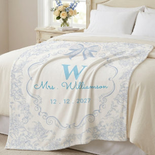 Cobertor Sherpa Toalha Sherpa Monogramada Azul Personalizada para