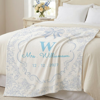 Cobertor Sherpa Toalha Sherpa Monogramada Azul Personalizada para