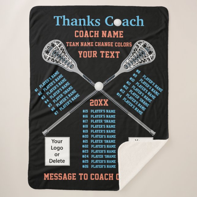 Cobertor Sherpa Todos os nomes dos jogadores O treinador de Lacros (Frente)