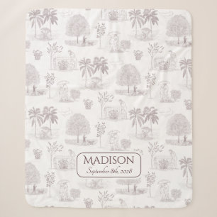 Cobertor Sherpa Toile de Jouy Baby Blanket com Nome Data de Nascim