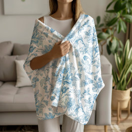 Cobertor Sherpa Toile-de-jouy Chinoiseries Padrão Floral Azul
