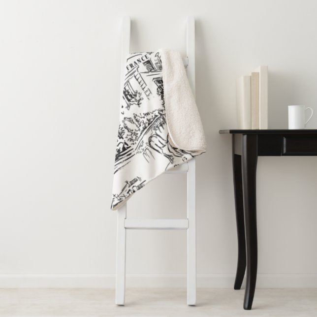 Cobertor Sherpa Toile Eiffel de Paris Negra e Branca (In Situ)