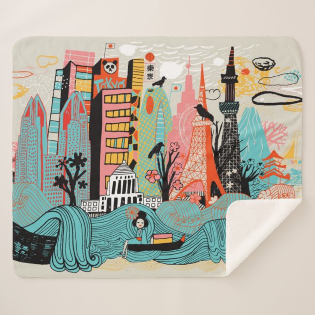 Cobertor Sherpa Tokyo tirado mão Japão (Frente (Horizontal))