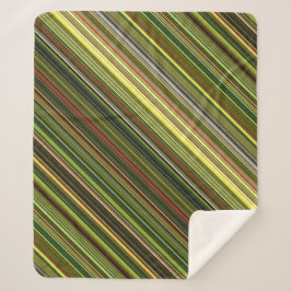 Cobertor Sherpa Tonalidade Terrestre Verde, Amarelo e Faixa Marrom