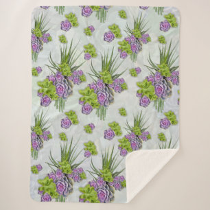 Cobertor Sherpa Tonalidades Suculentas de Tons Verdes e Lavandas d