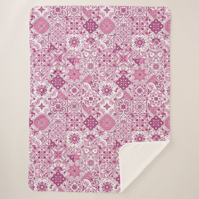 Cobertor Sherpa tons mediterrâneos/ azulejos (Frente)