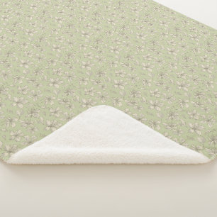 Cobertor Sherpa Tosse Blossoms em Olive Green - padrão sem costura