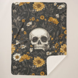 Cobertor Sherpa Totenkopf mit Blumen