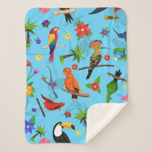 Cobertor Sherpa Toucan Flamingo E Arara - Padrão De Aves Sem Costu