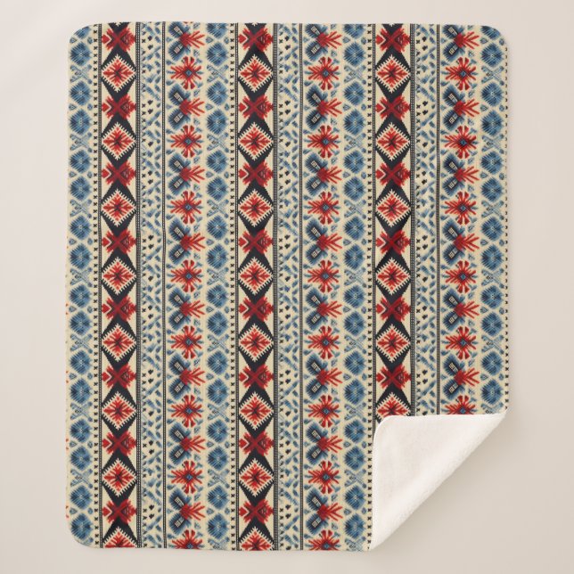 Cobertor Sherpa Traditional Folk Embroidery Stripe  Pattern (Frente)