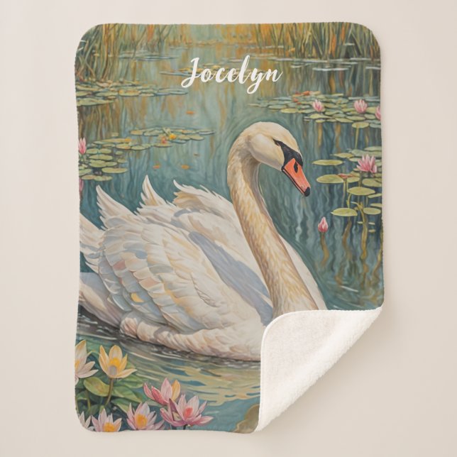 Cobertor Sherpa Tranquil Swan Serenade (Frente)