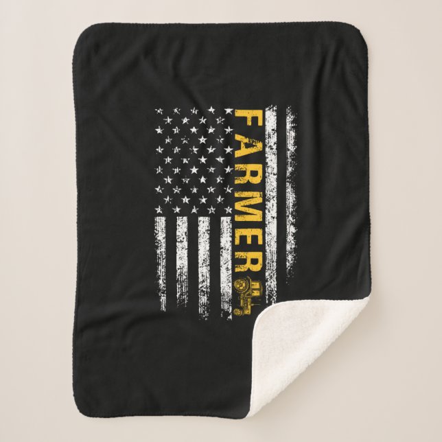 Cobertor Sherpa Trator American Flag Farmny Farmer Rancher (Frente)