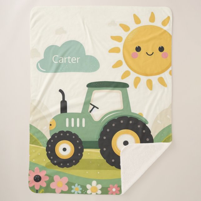 Cobertor Sherpa Trator/fazenda personalizado, bonito (Frente)