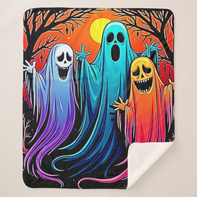 Cobertor Sherpa Três fantasmas fantasmas de Halloween Spooky Desig (Frente)