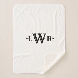 Cobertor Sherpa Três letras monograma, preto e branco elegante