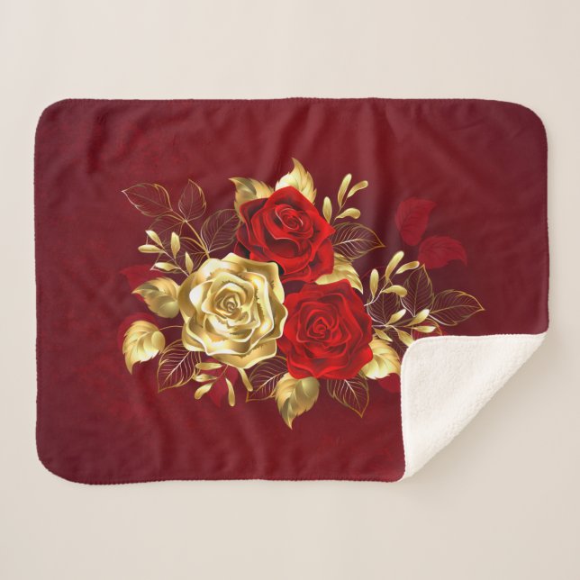 Cobertor Sherpa Três Rosas de joalharia (Frente (Horizontal))