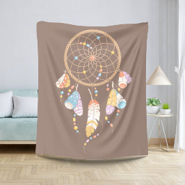 Cobertor Sherpa Tribal Boho Dreamcatcher em Brown